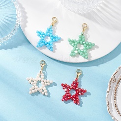 4Pcs 4 Colors Electroplate Glass Star Pendant Decorations&nbsp;HJEW-TA00411