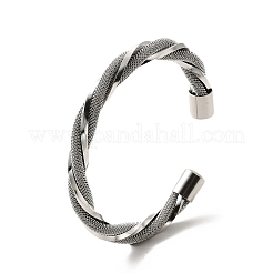 304 Stainless Steel Mesh Twist Rope Open Cuff Bangle for Women&nbsp;BJEW-P283-16M
