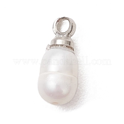 天然養殖淡水真珠ライスチャーム  真鍮のベイルと  ホワイト  プラチナ  9.5~10.5x4~4.5mm  穴：1.4~1.6mm&nbsp;PALLOY-JF05090