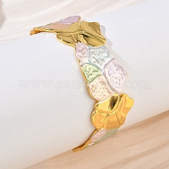 Textured Brass Enamel Cuff Bangles for Women&nbsp;BJEW-A173-04G