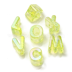 UVメッキレインボー虹色アクリルビーズ  ランダムな混合文字  緑黄  20~21x14~20.5x8.5~20.5mm  穴：3.5mm&nbsp;X1-OACR-C012-02B-1