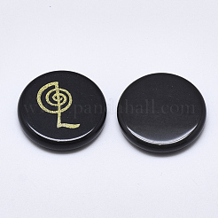 ナチュラルブラックの宝石用カボション  仏教のテーマ模様とフラットラウンド  25x5.5mm  4個/セット&nbsp;G-T122-36K