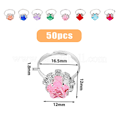 ラインストーン調節可能リング50個  合金子供用リング  ミックスカラー  usサイズ6（16.5mm）&nbsp;RJEW-FI0001-06