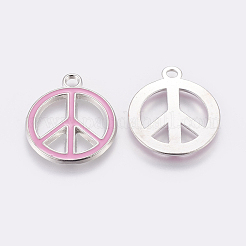 合金エナメルチャーム  鉛フリー及びカドミウムフリー  ピースサイン  白金金属色  ピンク  29x24.5x2mm  穴：3mm&nbsp;ENAM-P066-3
