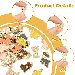 24個8スタイル亜鉛合金エナメルペンダント  動物チャーム  ゴールドカラー  混合図形  13.5~18x10~18.5x1.5mm  穴：1.5mm  3個/スタイル&nbsp;ENAM-FS0004-05