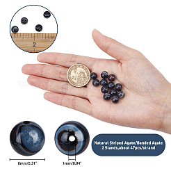天然石縞瑪瑙/バンデットアゲートビーズ連売り  ラウンド  染め＆加熱  グレードA  8mm  穴：1mm  約47個/連  15インチ（38.1cm）  1連売り/箱&nbsp;G-AR0001-48