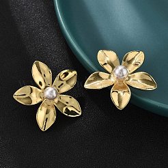 Brass ABS Plastic Imitation Pearl Flower Stud Earrings&nbsp;EJEW-S258-02G