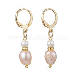 Oval Brass Natural Freshwater Pearl Leverback Earrings&nbsp;EJEW-JE06815