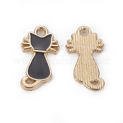猫と魚のテーマ合金エナメルチャーム  ライトゴールド  22x12x2mm  穴：2mm  40個/セット&nbsp;ENAM-X0017-04