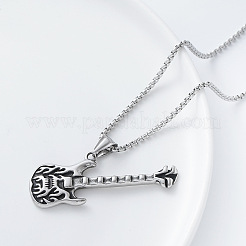 Vintage 304 Stainless Steel Flame Rock Guitar Pendant Necklaces for Men and Women&nbsp;PN9631