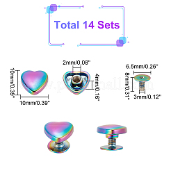 14 Sets Heart Shape Zinc Alloy Decoration Screwback Stud Rivets&nbsp;FIND-WR0007-44