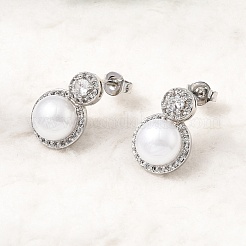 Brass Micro Pave Cubic Zirconia Stud Earrings&nbsp;CU-CBABA66-08P