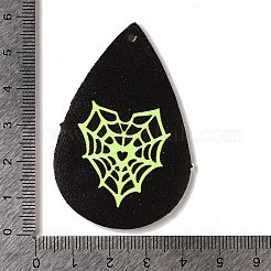 ハロウィンのイミテーションレザーペンダント  黒と緑と黄色  ティアドロップ  55.5x37x2mm  穴：1.6mm&nbsp;FIND-K017-04D-06