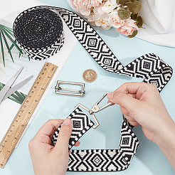 5 Yards Ethnic Style Polycotton Jacquard Rhombus Ribbon&nbsp;OCOR-WH0078-167D