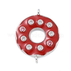 Rack Plating Brass Clear Cubic Zirconia Donut Connector Charms&nbsp;KK-A234-030P-02