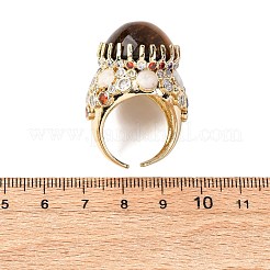 Half Round Natural Tiger Eye Cubic Zirconia Cuff Rings&nbsp;RJEW-M076-01G-03