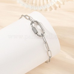 304ステンレススチール製ペーパークリップチェーンブレスレット（ネジ式カラビナ留め具付き、女性用）  変色なし  ステンレス鋼色  7.48インチ（19cm）&nbsp;BJEW-JB14206