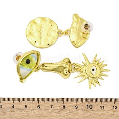 合金と樹脂のダングルスタッドピアス  ナザールボンジュウと太陽  左右  ゴールドカラー  51x29mm&nbsp;LS-EJEW-M075-03G