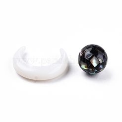 天然淡水シェルビーズ  ナチュラルイエローシェル付き  丸い月  月：15x12.5x3.5mm  ラウンド：8mm  穴：0.8mm  約2個/セット&nbsp;SSHEL-N032-51-A03