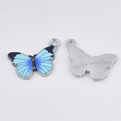 プリント合金ペンダント  エナメル  蝶  プラチナ  ドジャーブルー  13.5x20x2mm  穴：1.6mm&nbsp;X-PALLOY-R111-16A