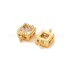 Brass Pave Clear Cubic Zirconia Square Connector Charms&nbsp;KK-H515-06G