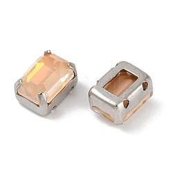 真鍮 ガラス ラインストーン 縫い付けラインストーン  多面カット  長方形  ミックスカラー  プラチナ  8x6x5.5mm  穴：1mm&nbsp;RGLA-B004-10A-P
