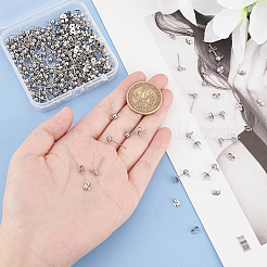 304ステンレススチールボールポストスタッドピアス金具  ループとイヤーナット付き  7.4x7.2x1.7cm  300個/箱&nbsp;STAS-UN0001-76P