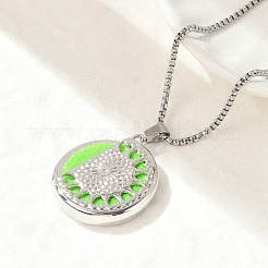 316 Surgical Stainless Steel Aromatherapy Diffuser Perfume Hollow Flat Round Pendant Box Chain Necklaces&nbsp;NJEW-R016-01P-05
