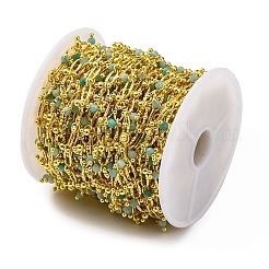 手作りのファセット天然アマゾナイト ビーズ チェーン  ハンダ付け  スプールで  長持ちメッキ  18KGP本金メッキ  鉛フリー＆カドミウムフリー  オーバルリンク：8x4x1.5mm  ビーズ：3~3.5mm&nbsp;CHC-L050-01G-07