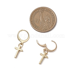 304ステンレススチールフレンチフックピアス  真鍮のクロスチャーム付き  ゴールドカラー  29.5x8.5mm&nbsp;EJEW-JE06885