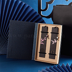 長方形の木製ブックマーク  梅の花柄栞  フリップトップブック型ギフトボックス付き  コーヒー  ブックマーク：225mm  2pc&nbsp;OFST-WH0002-19