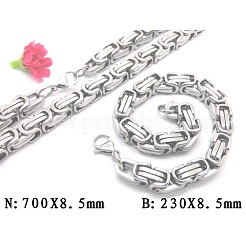 Tarnish Resistant 201 Stainless Steel Byzantine Chain Bracelet & Necklace Jewelry Sets&nbsp;SJEW-V0263-06
