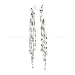 Clear Cubic Zirconia & Crystal Rhinestone Long Tassel Dangle Stud Earrings&nbsp;EJEW-C037-07B-P