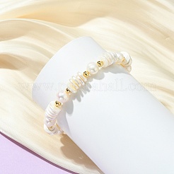 Electroplated Shell Pearl & Brass Beaded Stretch Bracelets for Women&nbsp;BJEW-JB13997