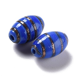 手作りゴールドパウダー入りランプワークビーズ  オリーブ  ブルー  16.5x10.5mm  穴：2~2.4mm  約25個/連  15.94インチ（40.5cm）&nbsp;LAMP-F020-35C