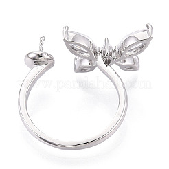 Butterfly Shape Brass Micro Pave Clear Cubic Zirconia Cuff Ring Settings for Half Drilled Beads&nbsp;KK-T076-47P