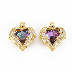 Rack Plating Brass Micro Pave Clear Cubic Zirconia Pendants&nbsp;X-KK-T060-10-RS