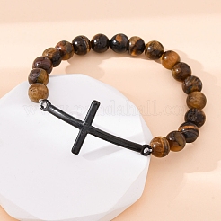 Round Natural Tiger Eye Bead Stretch Bracelets&nbsp;BJEW-F493-08EB-01