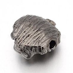 チベットスタイル合金のライオンヘッドビーズ  ガンメタ色  12x13x9.5mm  穴：2mm&nbsp;X-TIBEB-E073-01B