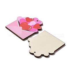 片面プリントの木製ペンダント  バレンタインデーのチャーム  封筒  43x41x2.5mm  穴：1.6mm&nbsp;WOOD-B008-04