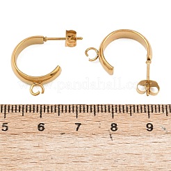 304ステンレススチールスタッドピアス金具  C字型  カン付き  ゴールドカラー  19x4mm  穴：2.5mm&nbsp;STAS-C160-01A-G