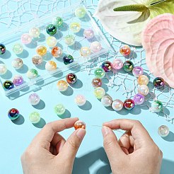 UVメッキ不透明クラックルツートンアクリルビーズ50個  ラウンド  ミックスカラー  16mm  穴：2.7mm  50pc&nbsp;MACR-CJ0001-96