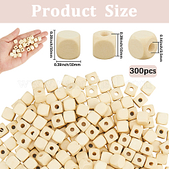 染色されていない天然木ビーズ300個  キューブ  無鉛の  バリーウッド  10x10x10mm  穴：3.5mm&nbsp;WOOD-SP0001-63