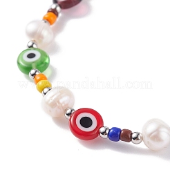 Natural Pearl and Evil Eye Jewelry Set with Bear Pendant&nbsp;SJEW-TA00004