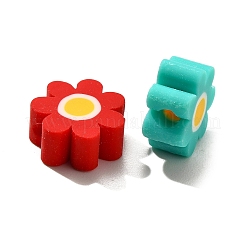 手作り樹脂粘土ビーズ  花  ミックスカラー  9.5x4mm  穴：1.7mm&nbsp;X-CLAY-R006-06