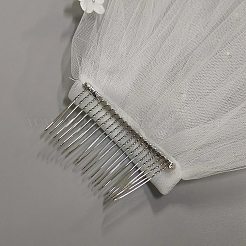ポリエステルブライダルメッシュベール  金属製のヘアコーム付き  女性のための  花  ホワイト  810mm&nbsp;AJEW-WH20073-032C