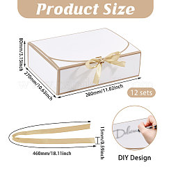 厚紙のギフトパッケージボックス  ポリエステルリボン付き  正方形  ホワイト  27x28x8cm&nbsp;CON-WH0085-246