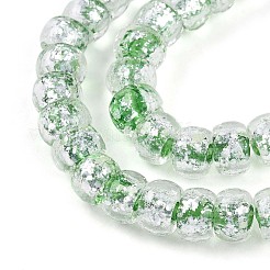 光沢のある手作りの銀箔ガラスビーズ連売り  ロンデル  暗闇で光る  ライムグリーン  7~8.5x4.5~6.5mm  穴：1~1.5mm  約80個/連  16.34インチ（41.5cm）&nbsp;FOIL-N029-02B-06