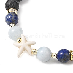 3Pcs Round Natural Lava Rock & Citrine & Lapis Lazuli & Green Aventurine & Amethyst & Madagascar Rose Quartz & Synthetic Turquoise Beads  Stretch Bracelets for Women&nbsp;BJEW-JB12789