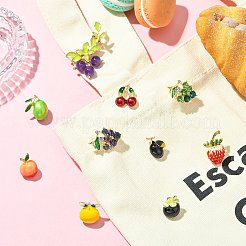 フルーツエナメルピン10個、10スタイル  亜鉛合金ラインストーン付き  バックパック用合金ラペルピンバック  混合図形  ミックスカラー  16~37x12~35.5mm  1個/スタイル&nbsp;JEWB-CJ0001-78